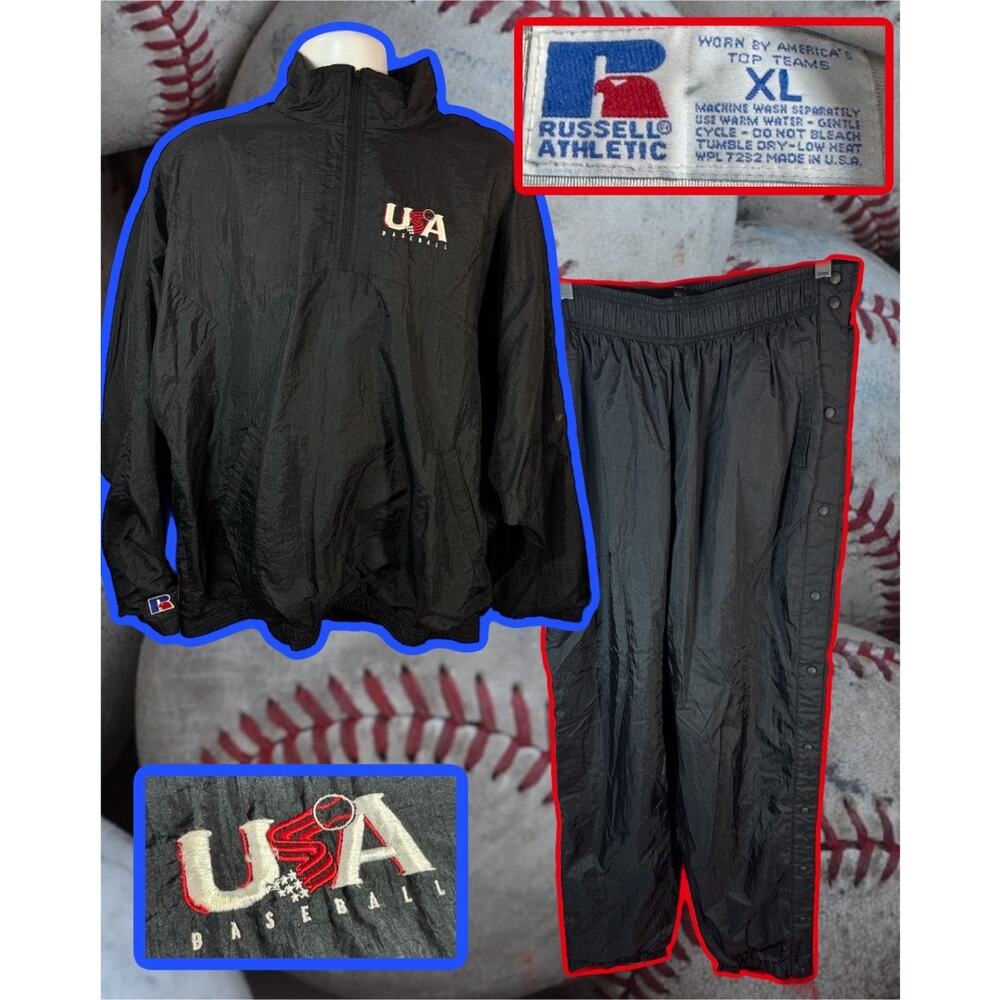 VINTAGE Russell Athletic USA Baseball Set — XL Black Made in USA